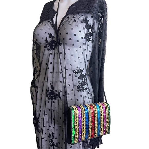 Vintage La Regale Black Multicolor Sequin Embellished Crossbody Bag Purse - Picture 6 of 10